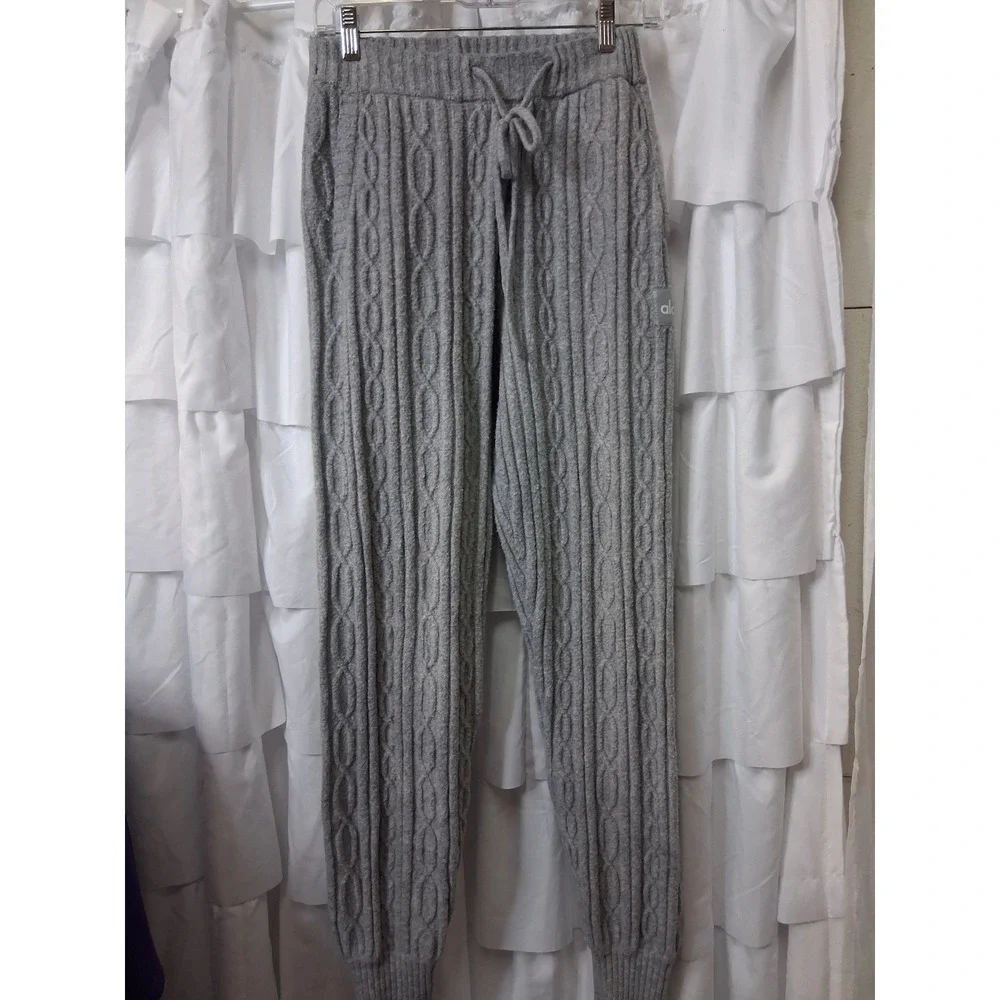 Alo Yoga Cable Knit Jogger Pants Gray Heathker Lounge Sweatpants Small 1509